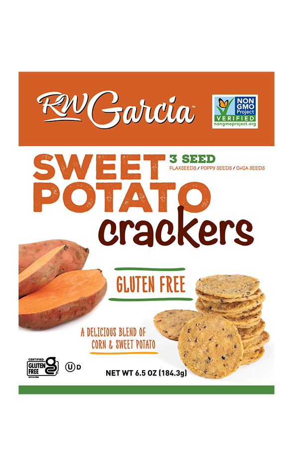 A box of RW Garcia Sweet Potato Crackers